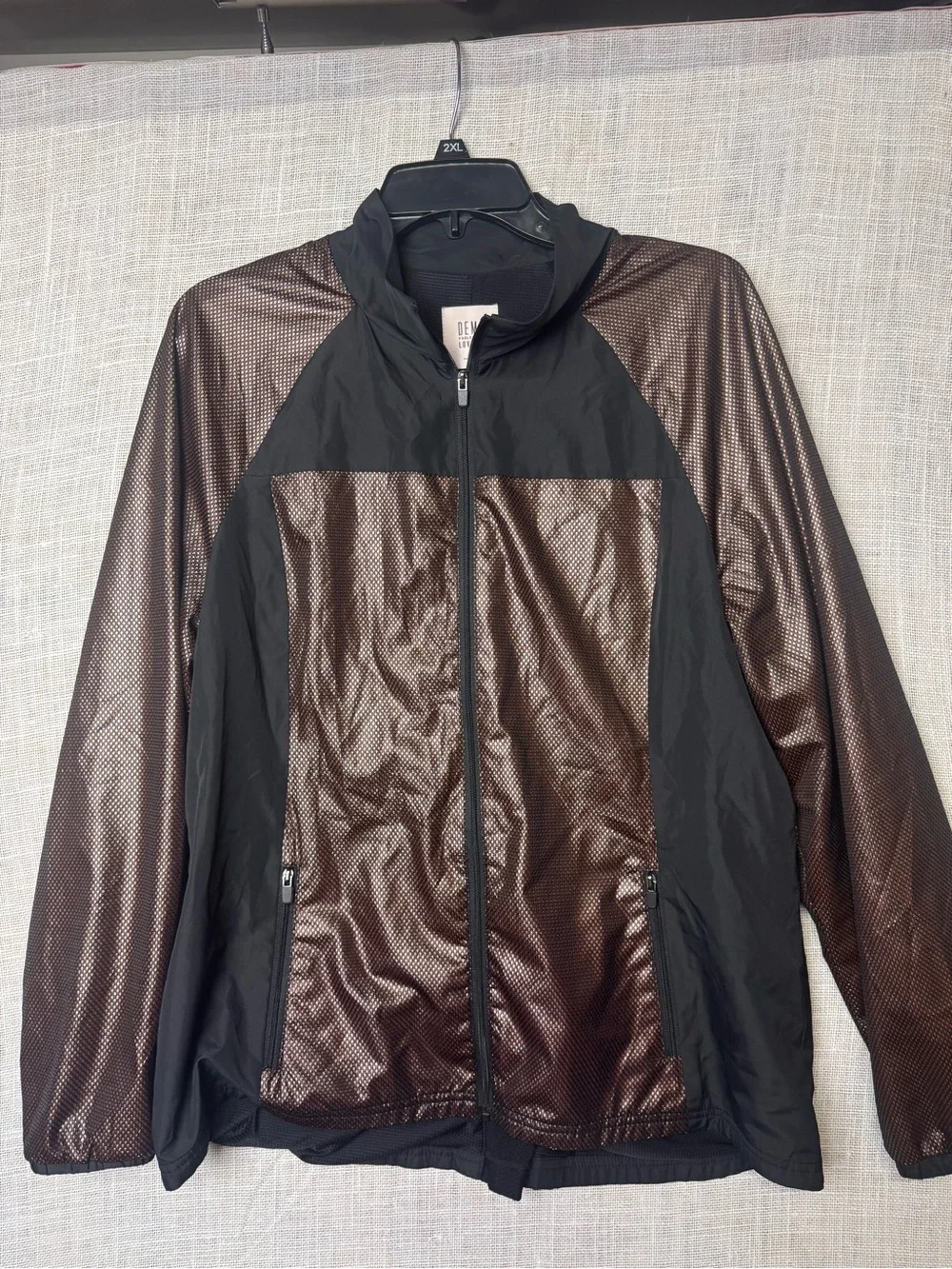 Fabletics Men's Black and Metallic Brown Windbreaker Jacket